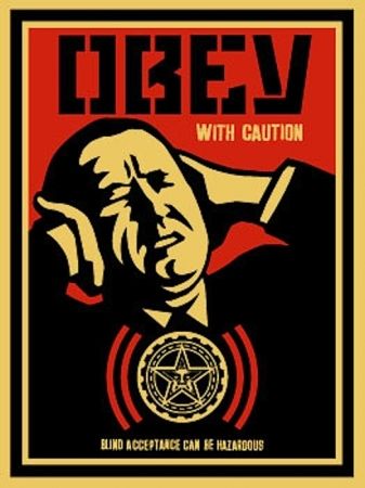 Sérigraphie Fairey - Obey with Caution 