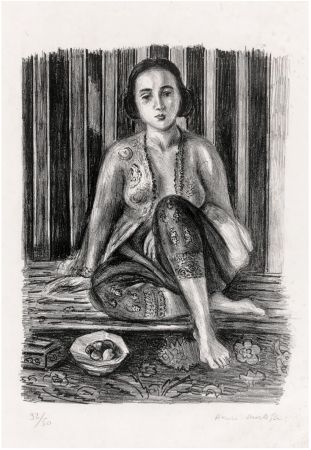Lithographie Matisse - Odalisque à la coupe de fruits. Lithographie (1925).