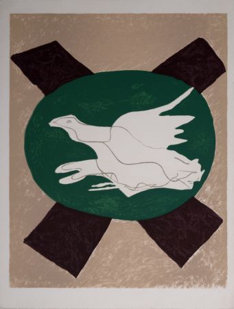 Lithographie Braque - Oiseau sur fond de X, 1975 - Deluxe Edition