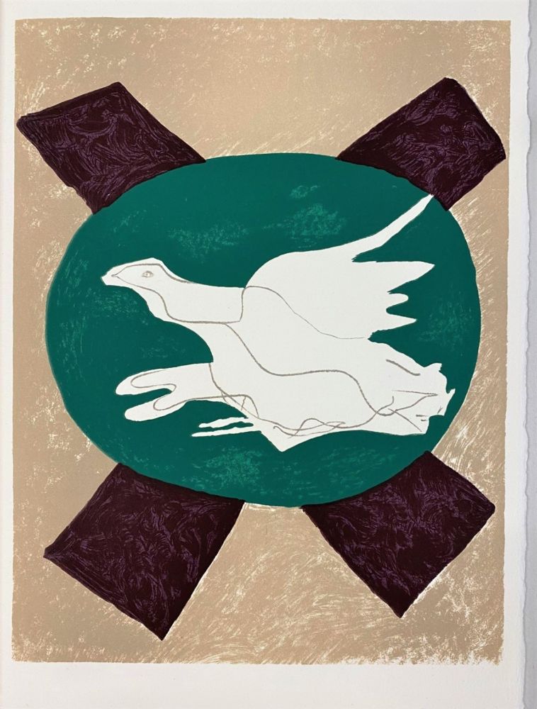 Lithographie Braque - Oiseau sur fond X
