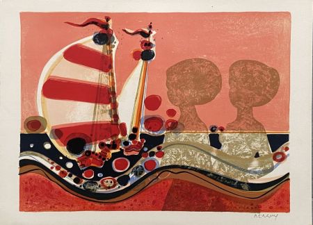 Lithographie Menguy - Ombres au voilier