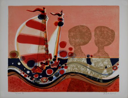 Lithographie Menguy - Ombres au voilier, Les Angéliques, 1975