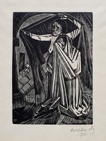 Gravure Sur Bois Mendez - Orantes y lamentacíón (Praying and lamenting)