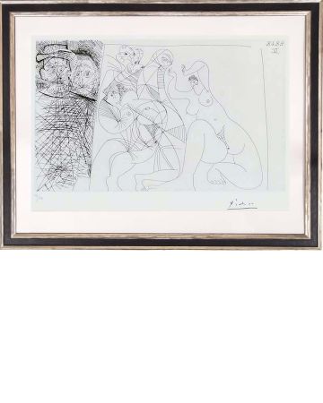 Eau-Forte Picasso - O.T. - Tanzende und zwei Männer mit Rembramdt-Hut