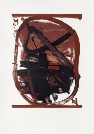 Lithographie Tàpies - Ovale rouge et noir