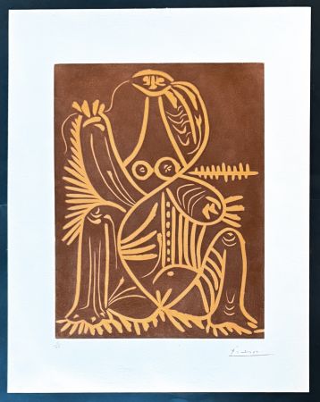 Aucune Technique Picasso - Pablo Picasso (1881–1973) - Femme Assise en Pyjama de Plage. II - Linocut in colors, on Arches paper - 1961