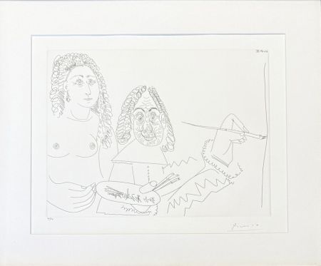 Gravure Picasso - Pablo Picasso (1881–1973) - Peintre Rembranesque avec son Modèle - Etching on wove paper - 1968