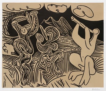 Linogravure Picasso - Pablo Picasso Danseurs et musicien (Dancers and musician), 1959