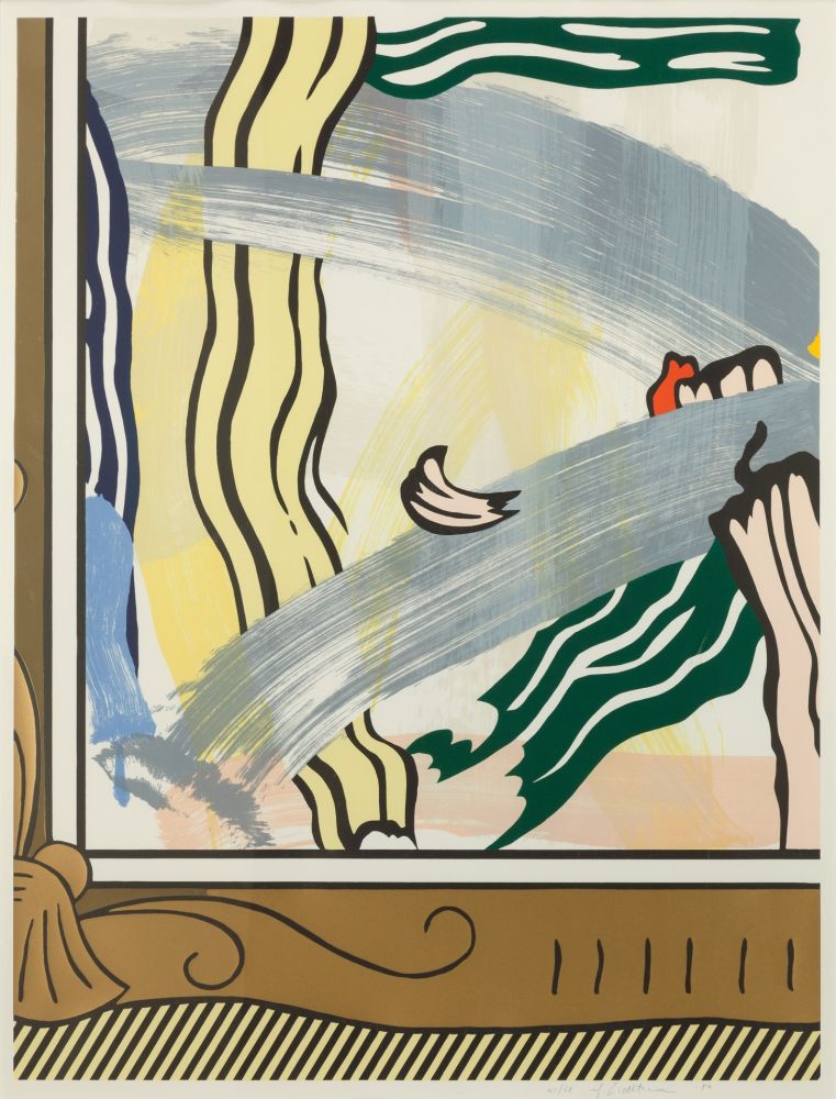 Gravure Sur Bois Lichtenstein - Painting in Gold Frame, 1984