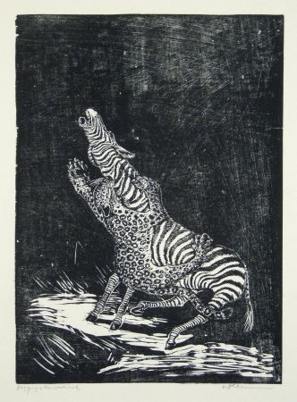Gravure Sur Bois Klemm - Panther und Zebra 