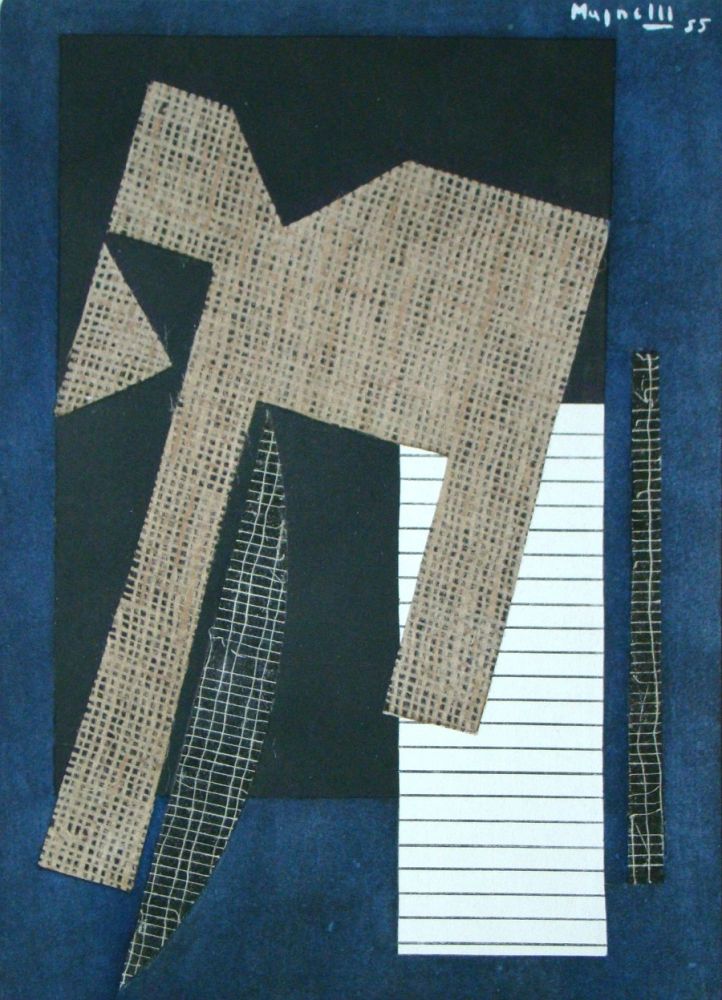 Pochoir Magnelli - Papier collé sur fond bleu, 1955