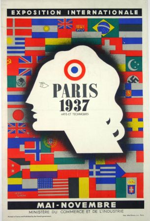 Lithographie Carlu - Paris Exposition Internationale  1937