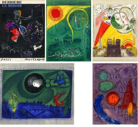 Lithographie Chagall - PARIS FANTASTIQUE. 5 LITHOGRAPHIES de Derrière Le Miroir 66-67-68 (1954)