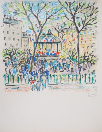 Lithographie Savary -  Paris, le Kiosque place de la Nation