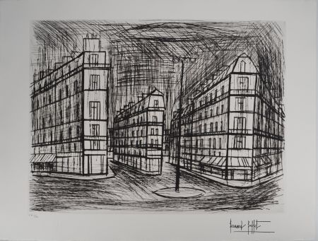 Gravure Buffet - Paris, les immeubles Haussmanniens : La place de Dublin
