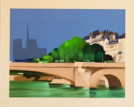 Lithographie Defossez - Paris  Pont de la Tournelle