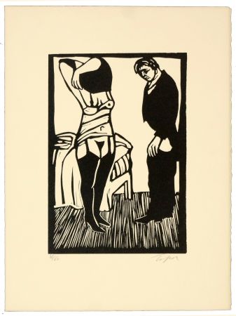 Linogravure Topor - Passe et manque