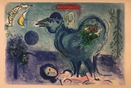 Lithographie Chagall - Paysage au coq 
