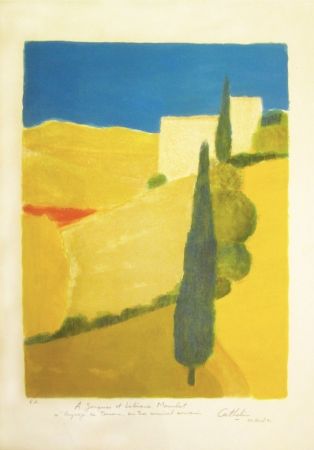 Lithographie Cathelin - Paysage de Toscane