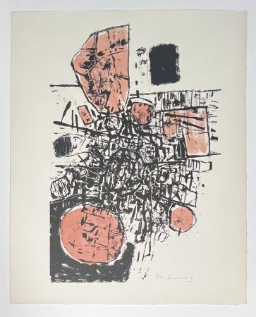 Lithographie Corneille - Paysage Minéralogique, 1960 - Pièce Unique Lithographie aquarellée à la main