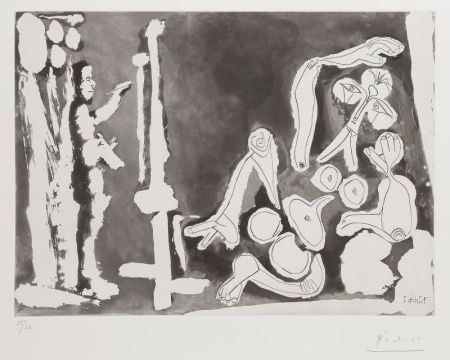 Eau-Forte Et Aquatinte Picasso - Peintre et modèle appuyé sur un coussin 