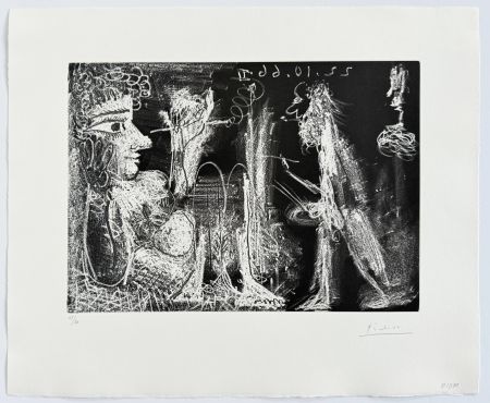 Eau-Forte Et Aquatinte Picasso - Peintre et modèle au fume-cigarette