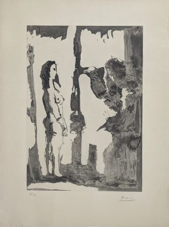 Aquatinte Picasso - Peintre et modèle aux cheveux longs 