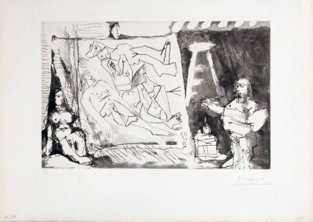Eau-Forte Et Aquatinte Picasso - Peintre et sa toile avec modèle assis