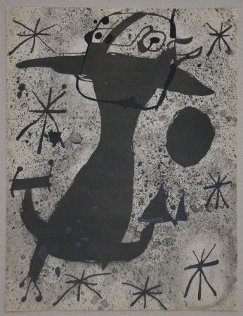 Pochoir Miró - Personnage dans la nuit