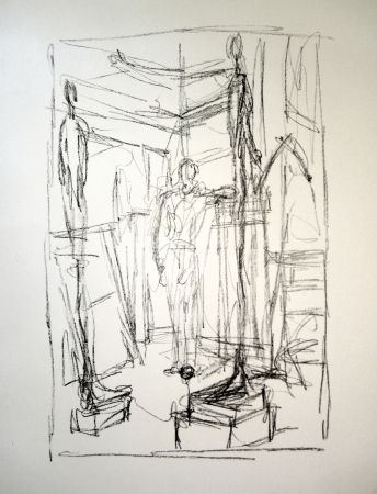 Lithographie Giacometti - Personnage dans l’atelier