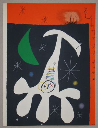 Pochoir Miró - Personnage et Oiseau II