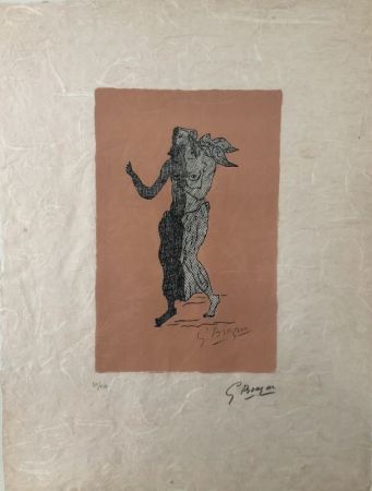 Lithographie Braque - Personnage sur fond rose 