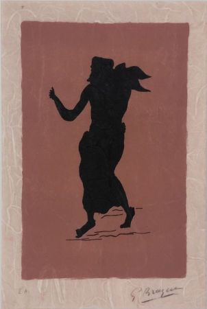 Lithographie Braque - Personnage sur fond rose 