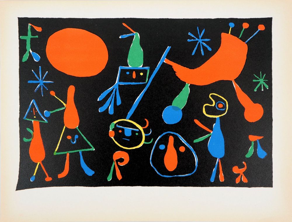 Lithographie Miró - Personnages dans les étoiles