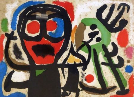 Lithographie Miró - Personnages et oiseaux (Figures and birds), 1963
