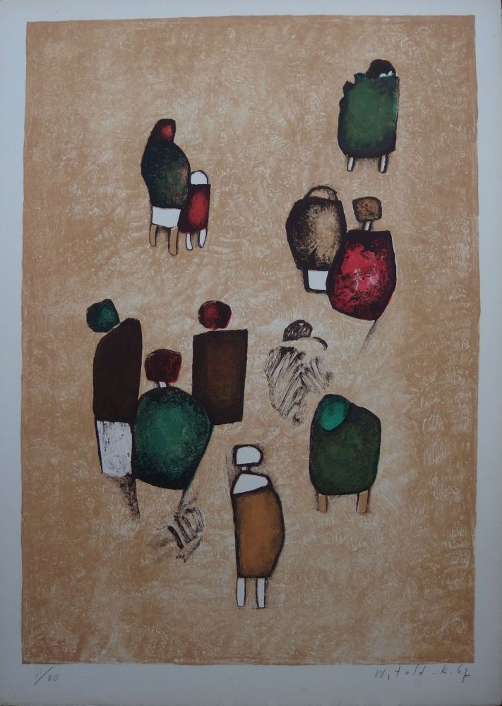 Lithographie Witold-K - Petit groupe joyeux