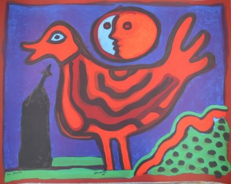 Lithographie Corneille - Petit oiseau rouge