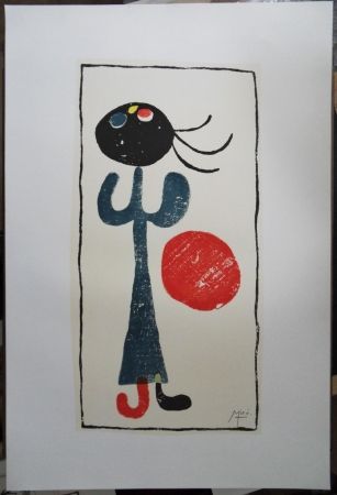 Lithographie Miró - Petite fille au ballon rouge