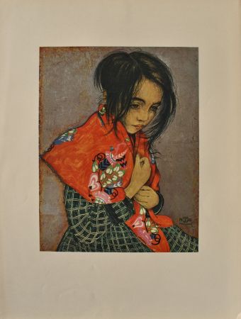 Gravure Sauer - Petite fille au foulard