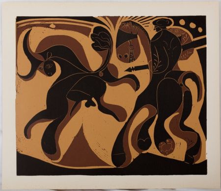 Linogravure Picasso - Picador face au taureau (Après la pique)