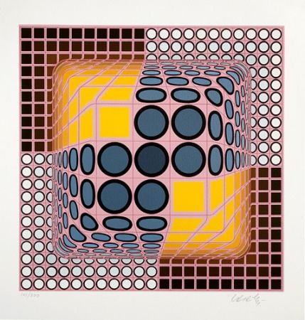 Sérigraphie Vasarely - Pink Composition