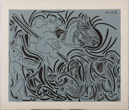 Linogravure Picasso - Pique : Face au taureau