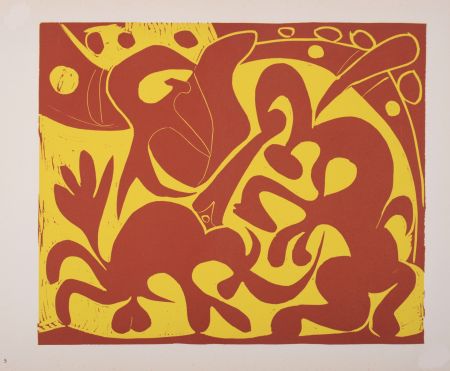 Linogravure Picasso - Pique (rouge et jaune), 1962