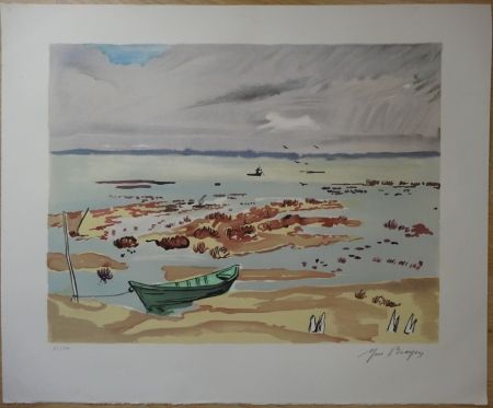 Lithographie Brayer - Plage en Bretagne