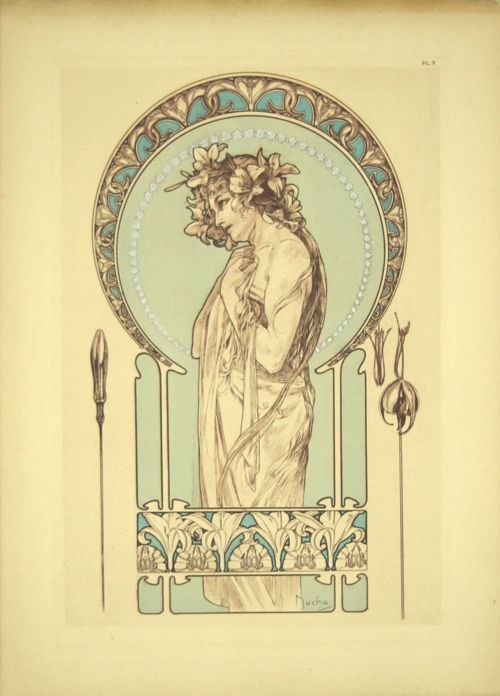 Lithographie Mucha - Planche 9 Documents Decoratifs