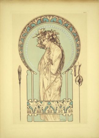 Lithographie Mucha - Planche 9 Documents Decoratifs