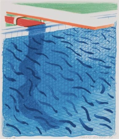 Lithographie Hockney - Pool Made with Paper and Blue Ink for Book