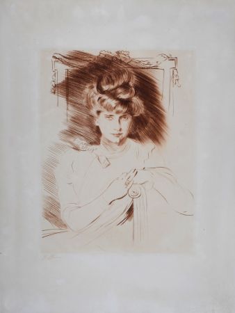 Eau-Forte Helleu - Portrait de femme assise de face