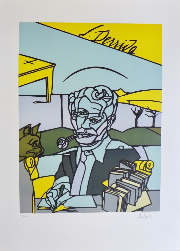 Lithographie Adami - Portrait de Jacques Derrida