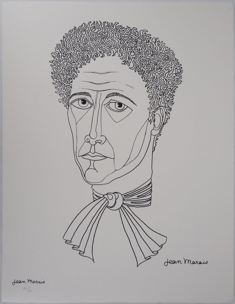 Lithographie Marais  - Portrait de Jean Cocteau